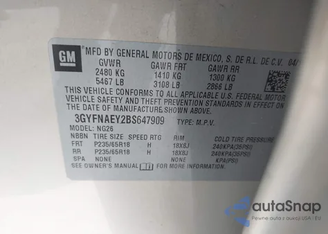 2011 Cadillac Srx Luxury Collection from USA, damaged, VIN 3GYFNAEY2BS647909